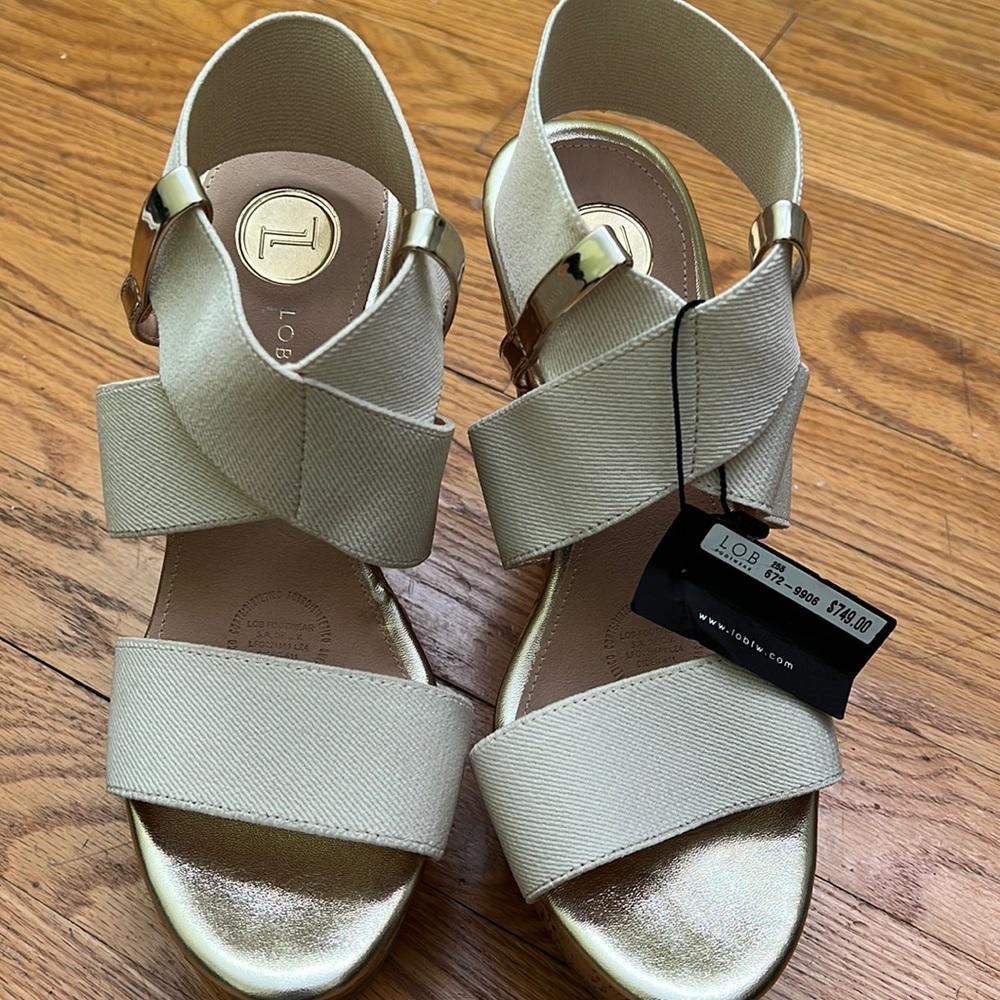 Wedges, cream and gold. Brand new with tags